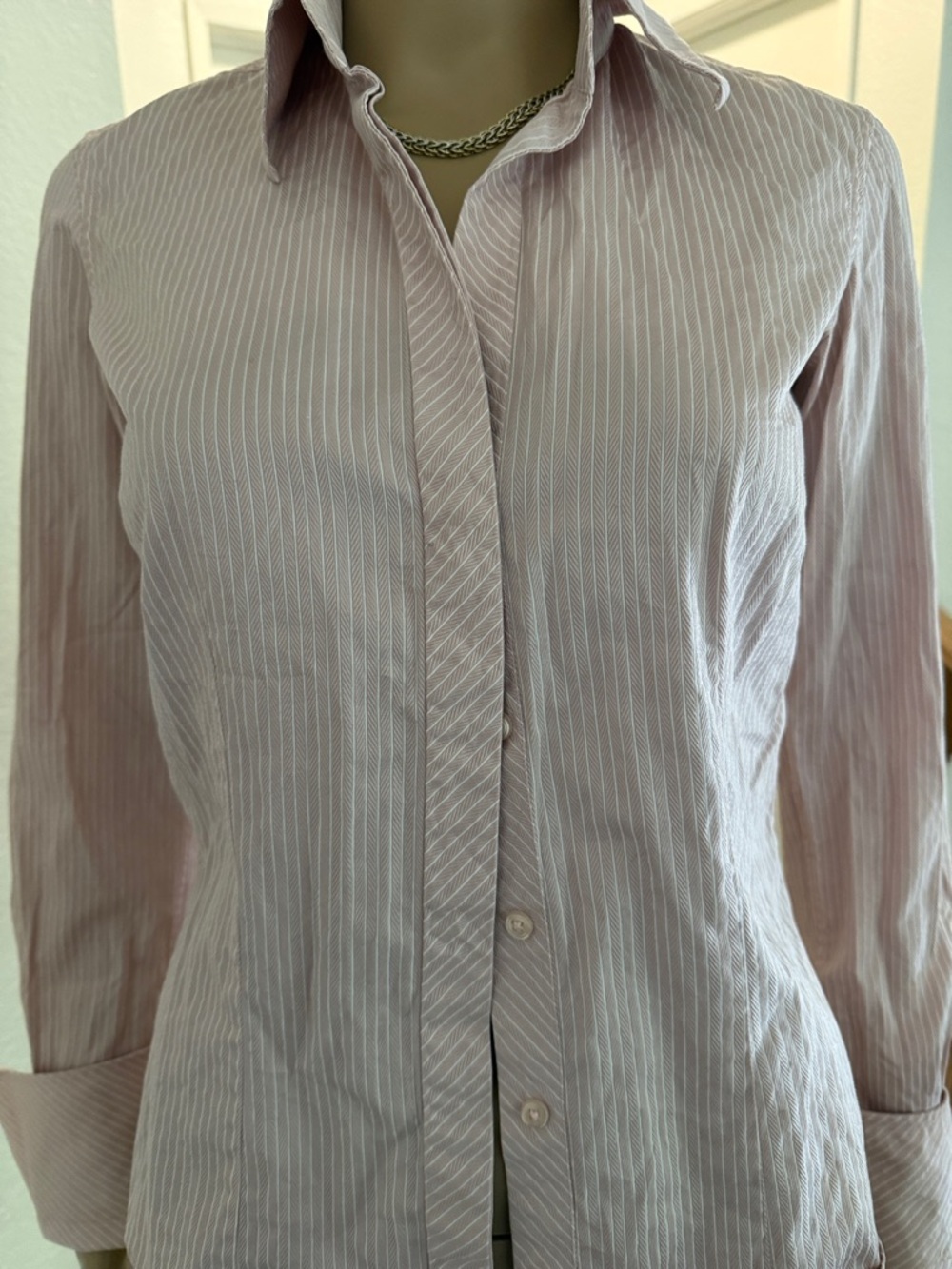 Women's Thomas Pink Jermyn Street London Pink Striped Button-Up Shirt-Size 8